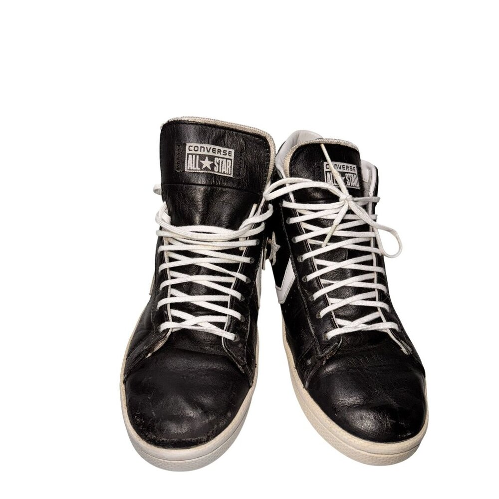 Vintage Converse All Star Black & White Leather High-Top Sneakers Men’s 9 Women - Picture 3 of 8